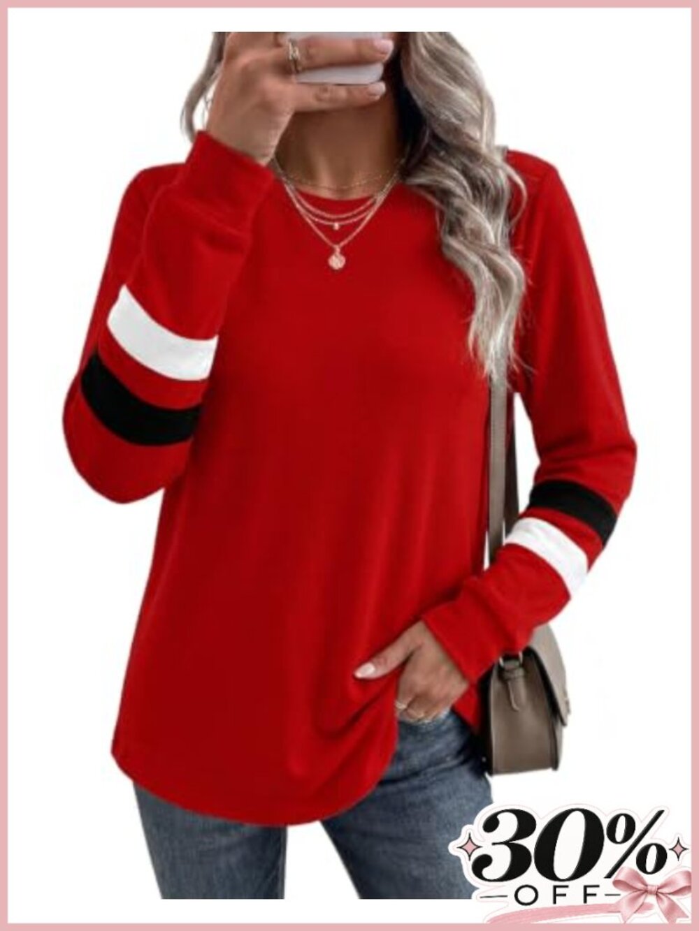 Crewneck Color Block Sweatshirt Loose Fit Tunic Top Casual Fall Outfit